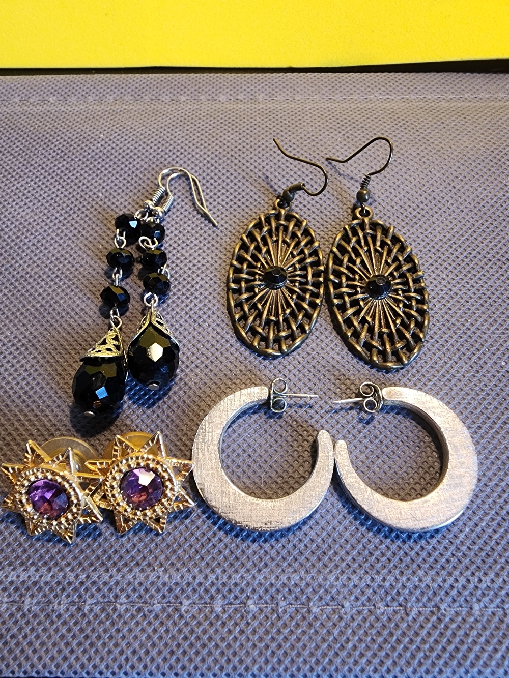 Bundle - Assorted Women’s Earrings Set in Black, Gold, Silver, and Purple